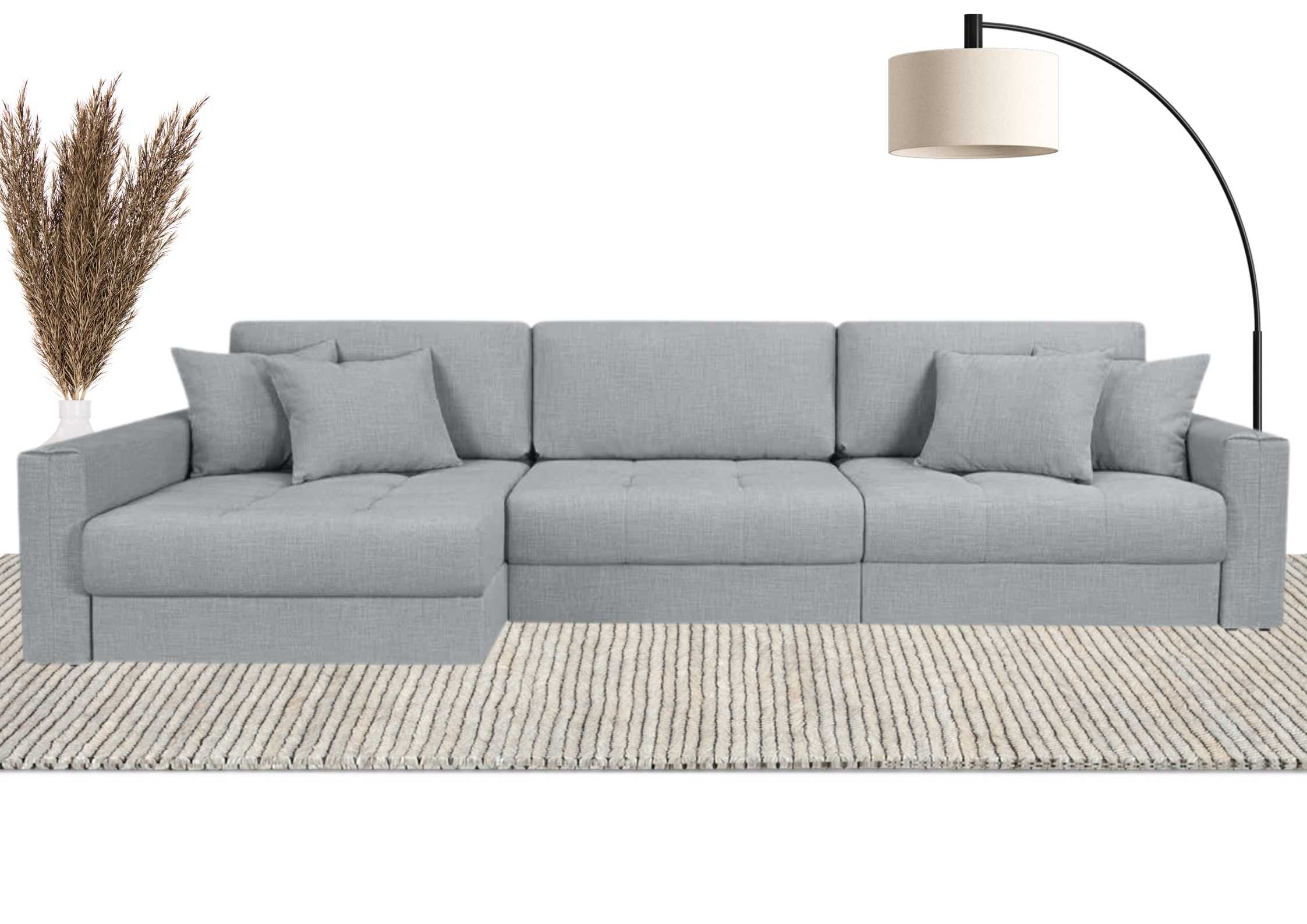 Szary narożnik modułowy z pikowanym siedziskiem